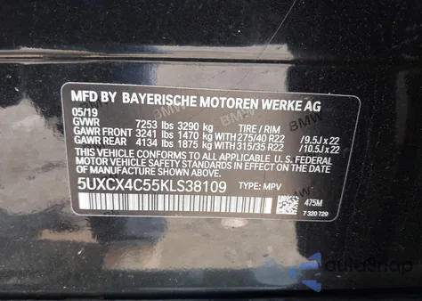 2019 BMW X7 xDrive50I z USA, uszkodzony, nr VIN 5UXCX4C55KLS38109